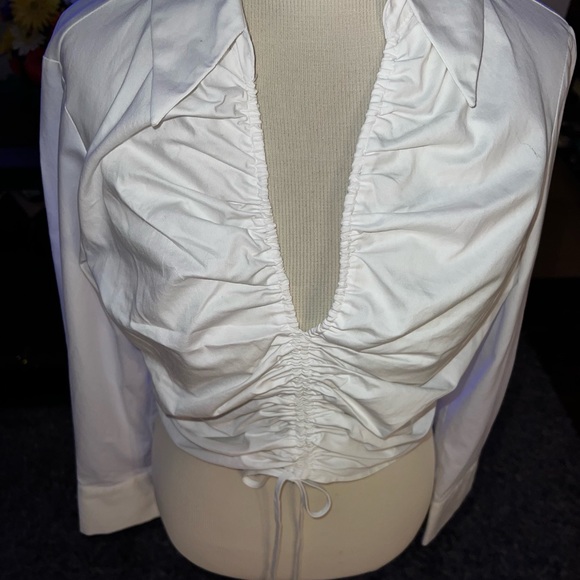 New ZARA WHITE GATHERED POPLIN SHIRT, Medium - Picture 6 of 10